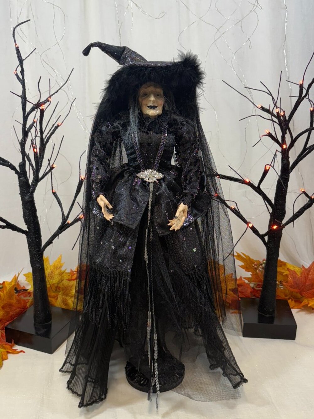 Cynthia Rowley Halloween Glam Witch Figurine Black Sequin Dress 24" Standing New